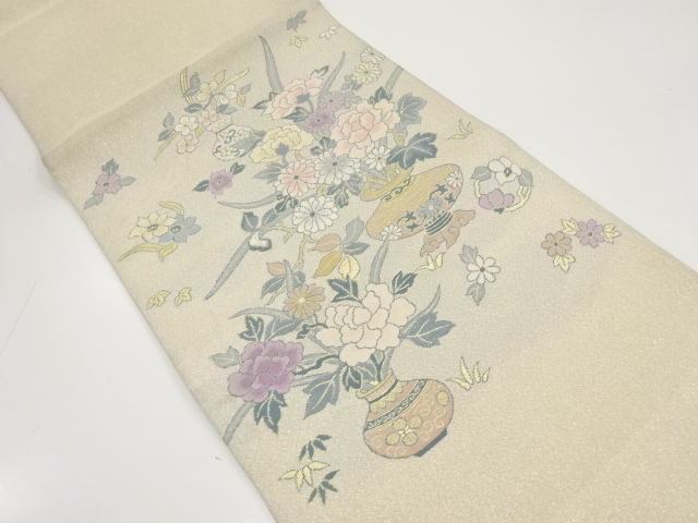 JAPANESE KIMONO / ANTIQUE FUKURO OBI / SILK / TSUZURE / WOVEN FLOWER VASE PATTERN